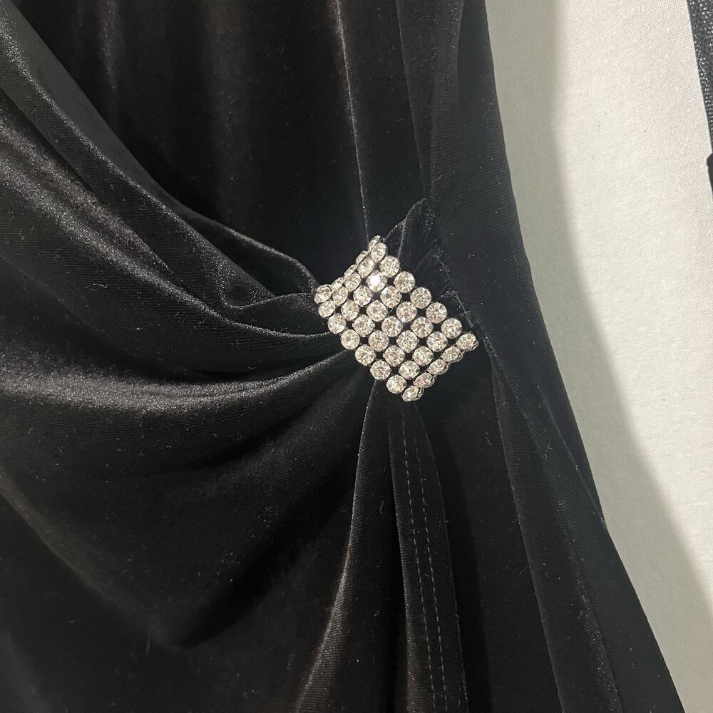 R&M Richards Black Formal Dress 14 Bell Sleeves Faux Wrap Rhinestones Evening - Picture 3 of 11